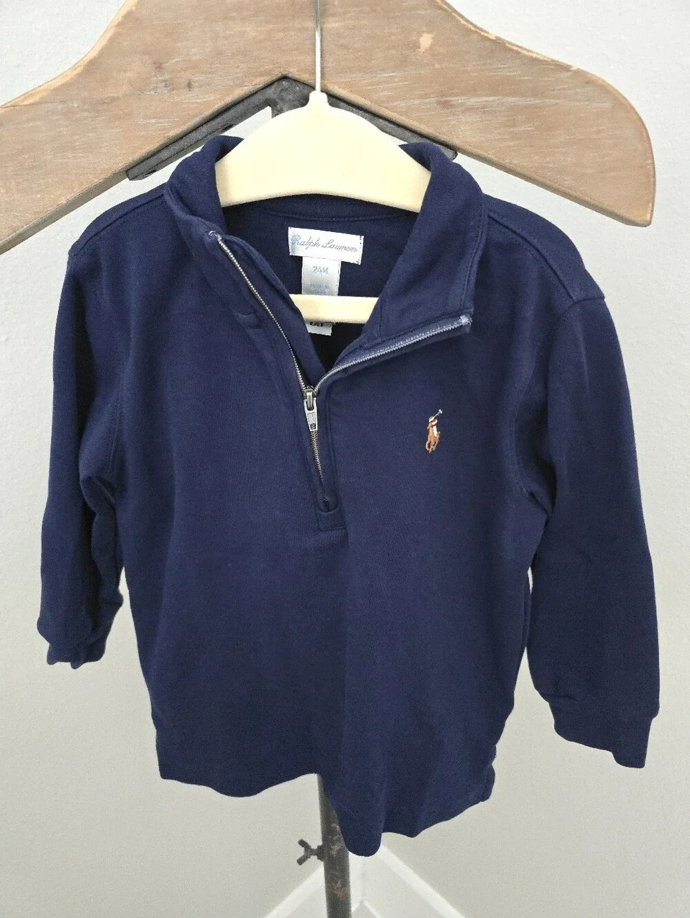 Ralph Lauren Navy Quarter-Zip Polo Sweatshirt 24 Months
